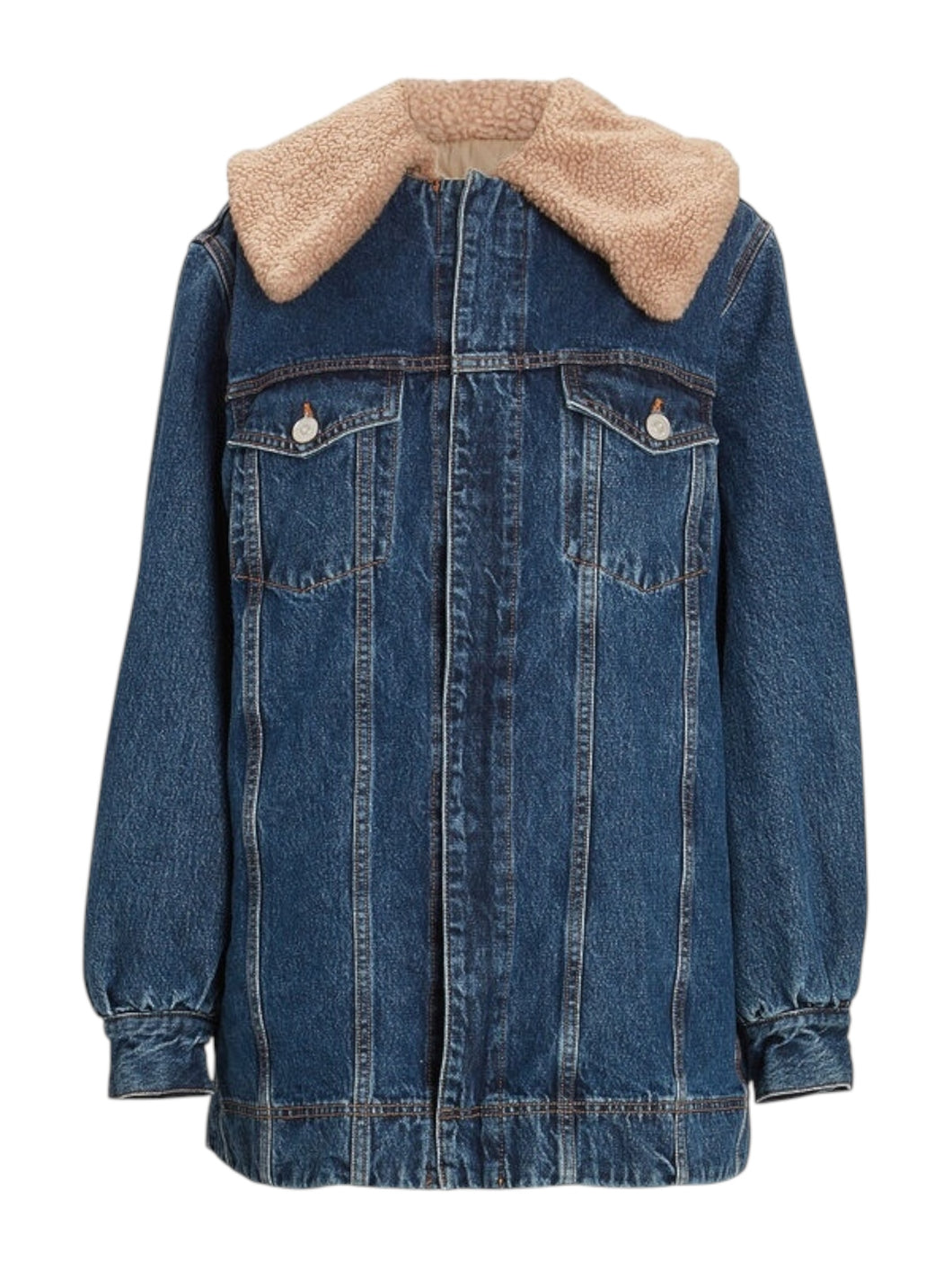 Ganni Teddy Denim Oversized Jacket (L)